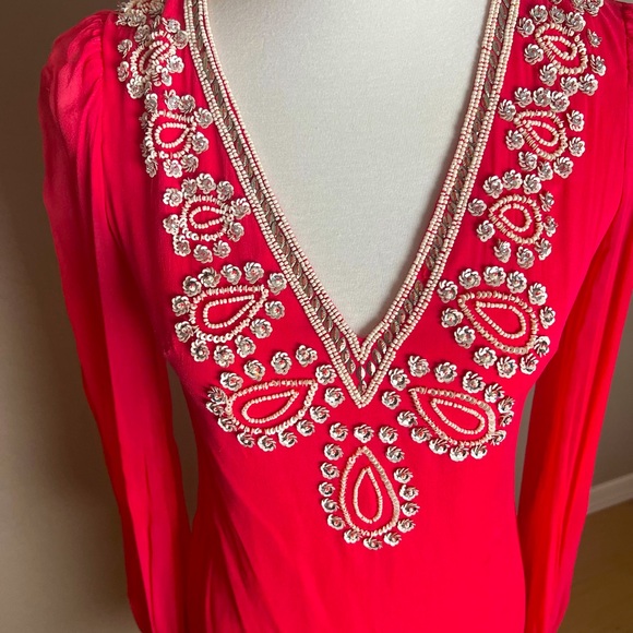 French Connection Embroidered V-Neck Chiffon Dress - Picture 4 of 6